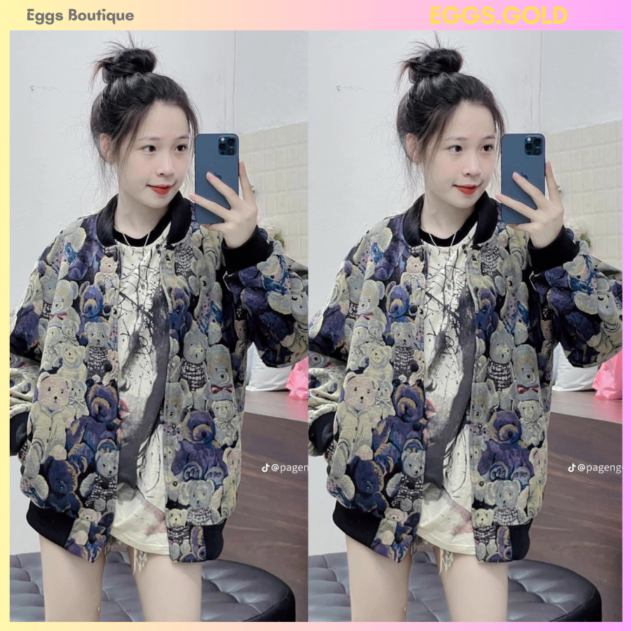 Áo Khoác Bomber Mochino Gấu 2 Lớp Form dáng Rộng Unisex Hàng Quảng Châu Mẫu Hot 2023