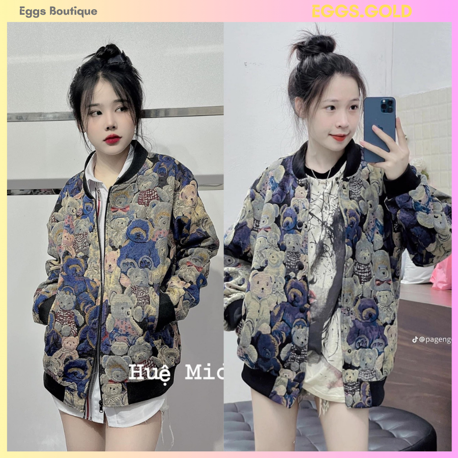 Áo Khoác Bomber Mochino Gấu 2 Lớp Form dáng Rộng Unisex Hàng Quảng Châu Mẫu Hot 2023