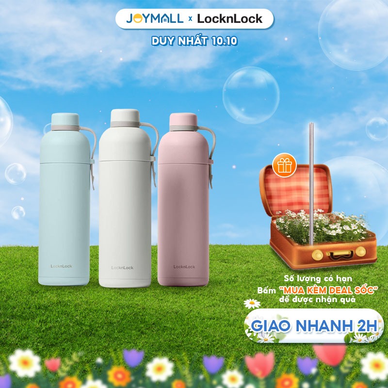 Bình giữ nhiệt LocknLock Belt Bottle LHC4267 490ml - Hàng chính hãng có quai xách, miệng rộng có thể cho đá - JoyMall