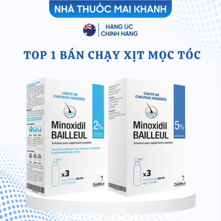 Xịt mọc tóc Minoxidil Bailleul 2% NHẬP KHẨU PHÁP - NGĂN RỤNG TÓC, KÍCH THÍCH MỌC TÓC Hộp 3 lọ 60ml.