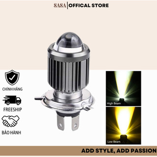 Đèn pha led bi cầu 2 màu chân h4 cho xe máy dùng điện bình 12v