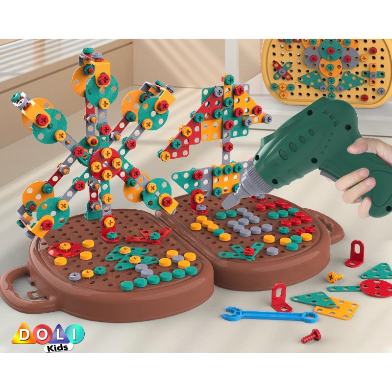 Bộ đồ chơi kỹ sư lắp ráp kèm khoan điện - đồ chơi vặn ốc vít - Cho bé từ 3 tuổi