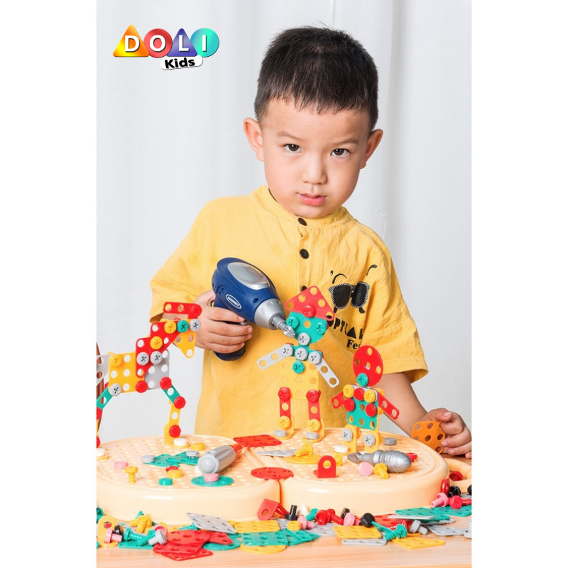 Bộ đồ chơi kỹ sư lắp ráp kèm khoan điện - đồ chơi vặn ốc vít - Cho bé từ 3 tuổi