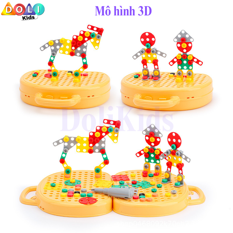 Bộ đồ chơi kỹ sư lắp ráp kèm khoan điện - đồ chơi vặn ốc vít - Cho bé từ 3 tuổi