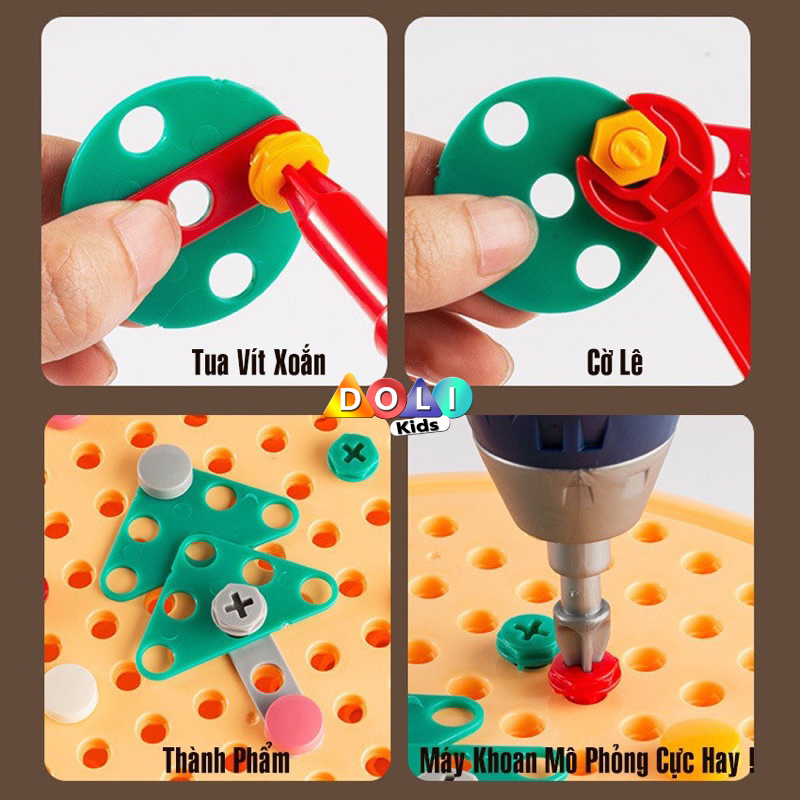 Bộ đồ chơi kỹ sư lắp ráp kèm khoan điện - đồ chơi vặn ốc vít - Cho bé từ 3 tuổi