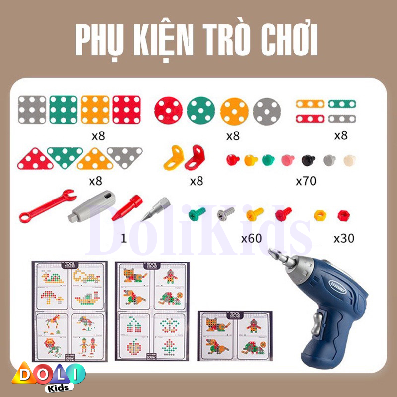 Bộ đồ chơi kỹ sư lắp ráp kèm khoan điện - đồ chơi vặn ốc vít - Cho bé từ 3 tuổi