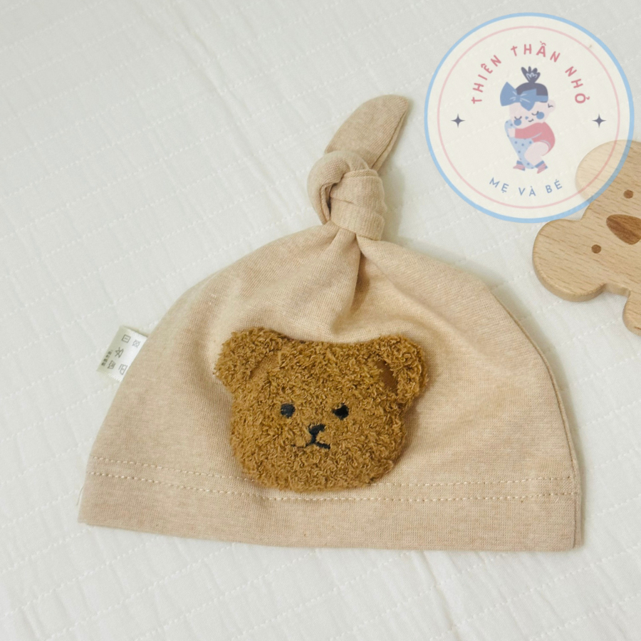 Mũ Củ Tỏi Cotton Đính Gấu Bông Xù Cho Bé, Trẻ Sơ Sinh, Bé Trai Bé Gái