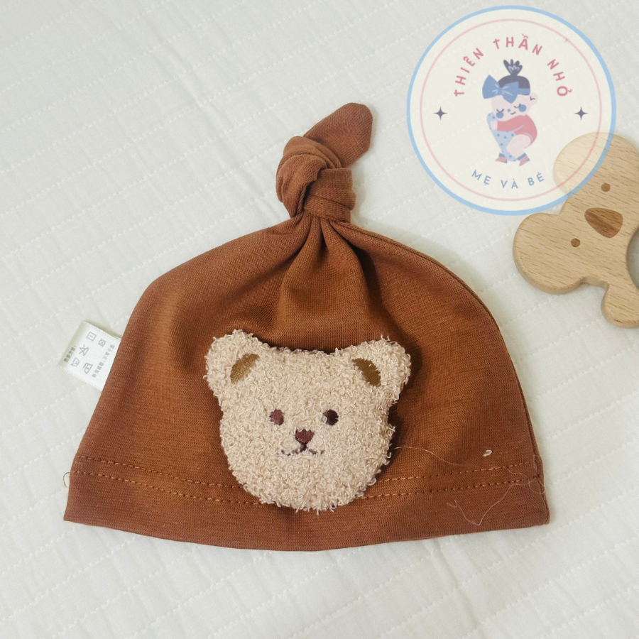Mũ Củ Tỏi Cotton Đính Gấu Bông Xù Cho Bé, Trẻ Sơ Sinh, Bé Trai Bé Gái