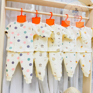 Bộ Quần Áo Dài Tay Sơ Sinh Mùa Đông Vải Nỉ Xốp Trần Bông Dày Mềm Cúc Cài Chéo Cho Bé Trai Bé Gái 3-9kg