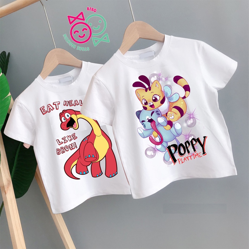 [ Bibo Store Fashion ]Áo thun cho bé, Poppy Playtime 2 Candy Cat Bunzo Bron màu trắng cho bé trai bé