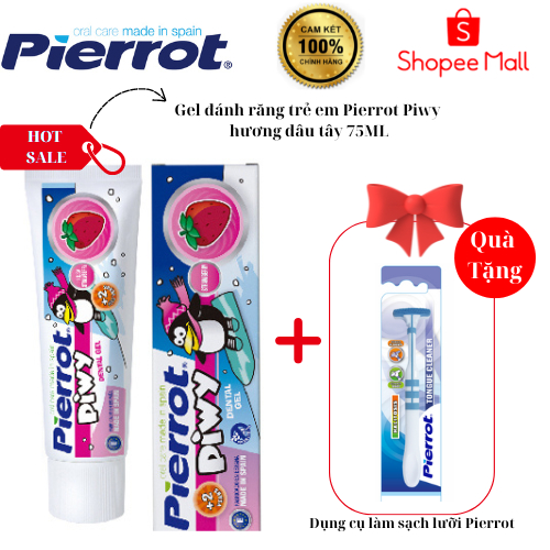 [Tặng cạo lưỡi] Kem đánh răng hương dâu cho trẻ em Pierrot Piwy 75ml