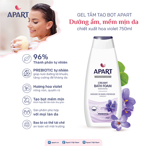 Sữa tắm tạo bọt Apart Creamy Bath Foam dưỡng ẩm da hương violet 500ml-750ml