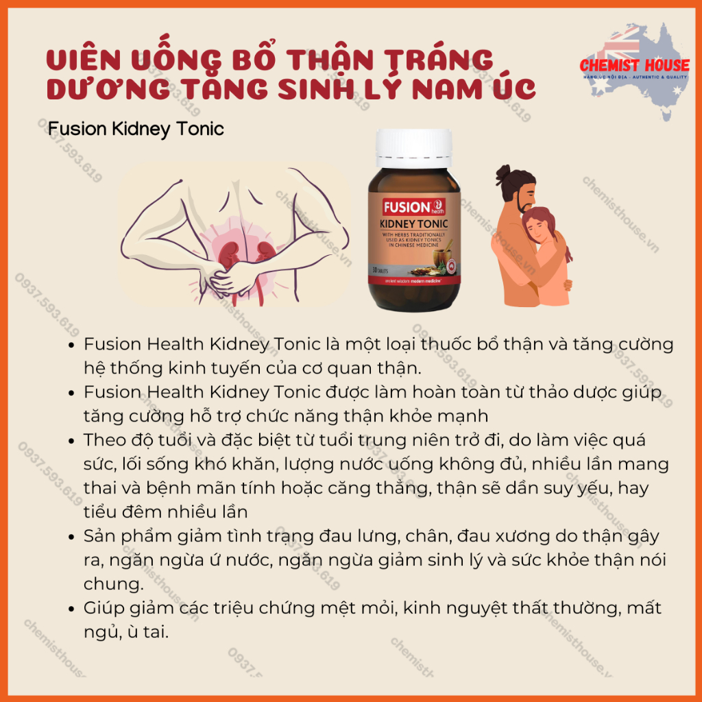 Viên Uống Bổ Thận Tăng Cường Sinh Lý Nam - Fusion Kidney Tonic 30|60|120 Viên Hàng Chính Hãng Úc Cao Cấp