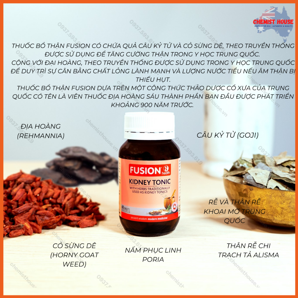 Viên Uống Bổ Thận Tăng Cường Sinh Lý Nam - Fusion Kidney Tonic 30|60|120 Viên Hàng Chính Hãng Úc Cao Cấp