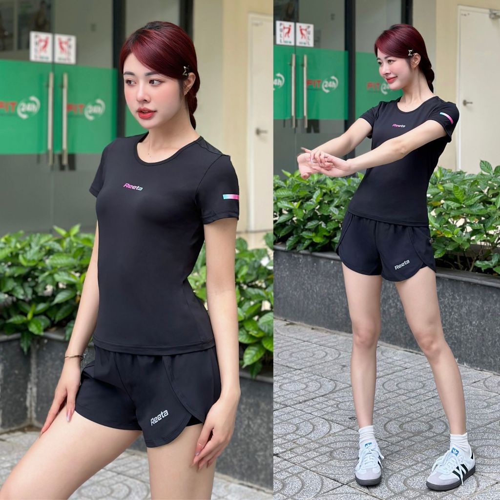 Áo Thể Thao Nữ Ngắn Tay Cổ Tròn Tập Gym Cầu Lông Chạy Bộ Yoga Reeta,Vải Co Giãn 4 Chiều Thấm Hút Mồ Hôi-A2296