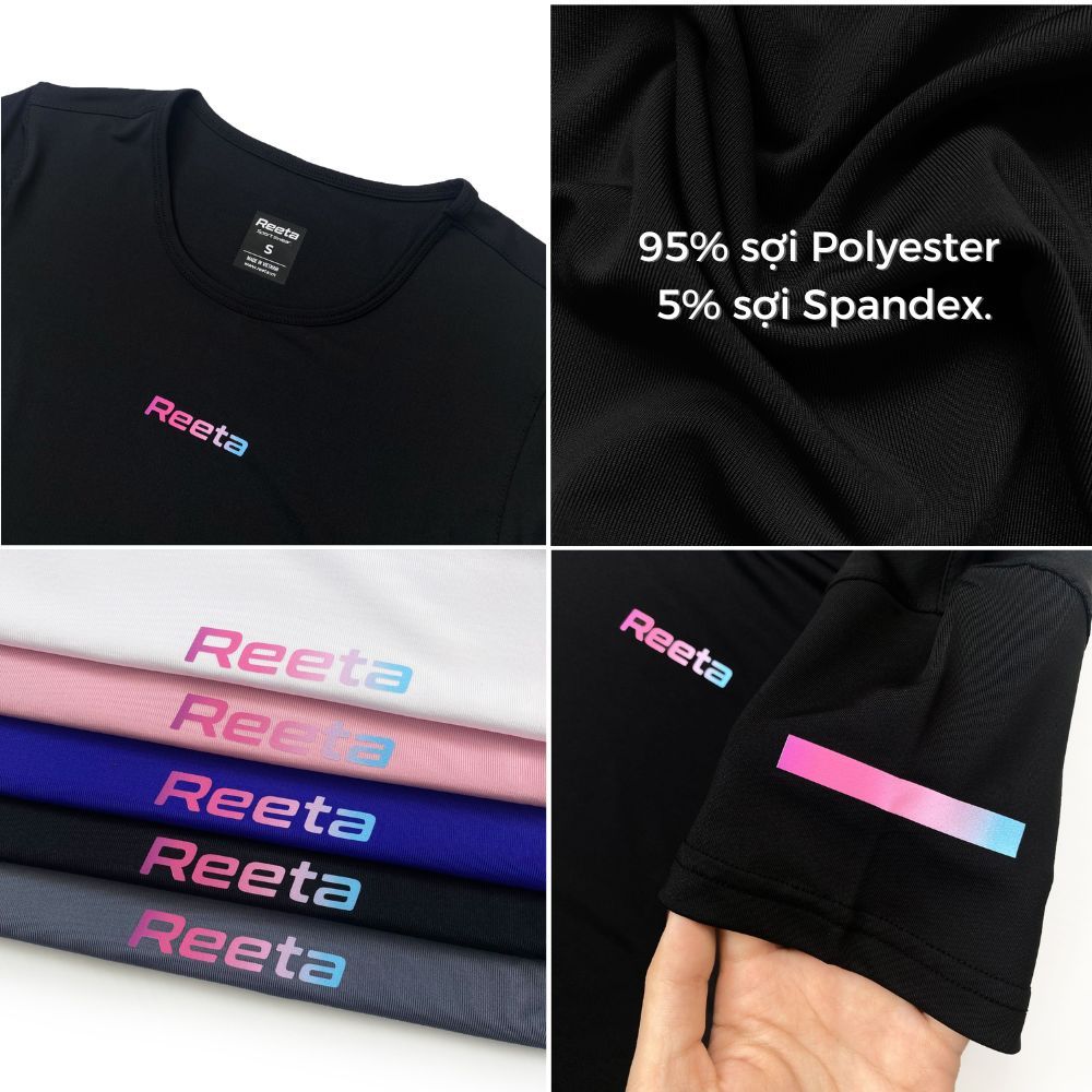 Áo Thể Thao Nữ Ngắn Tay Cổ Tròn Tập Gym Cầu Lông Chạy Bộ Yoga Reeta,Vải Co Giãn 4 Chiều Thấm Hút Mồ Hôi-A2296