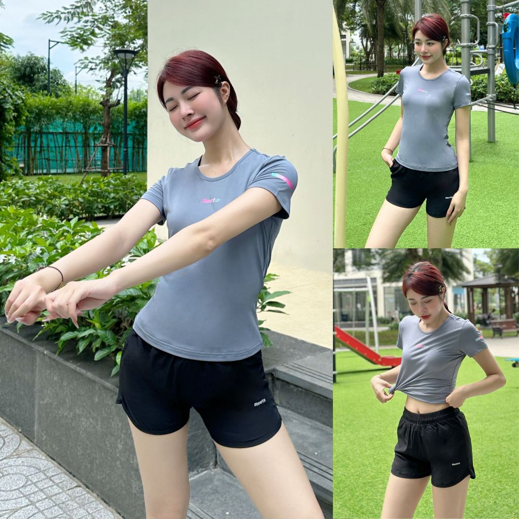 Áo Thể Thao Nữ Ngắn Tay Cổ Tròn Tập Gym Cầu Lông Chạy Bộ Yoga Reeta,Vải Co Giãn 4 Chiều Thấm Hút Mồ Hôi-A2296