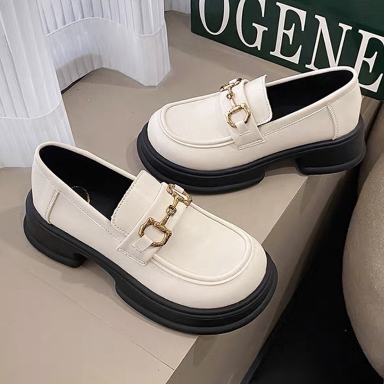 Giày da nữ quai xích cao cấp cá tính, Giày MOCA nữ búp bê đế độn tiểu thư