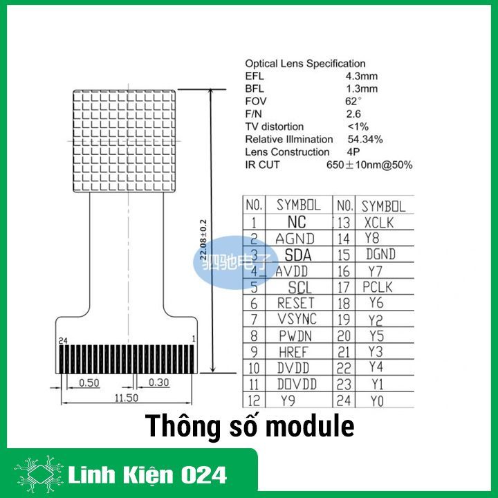Module camera OV2640 200W Pixel
