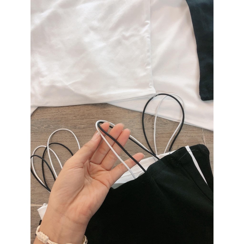 ÁO 2 DÂY SỢI BÚN DÁNG CROPTOP CHIPXINHXK chất cotton zip co giãn 4 chiều SCTA54