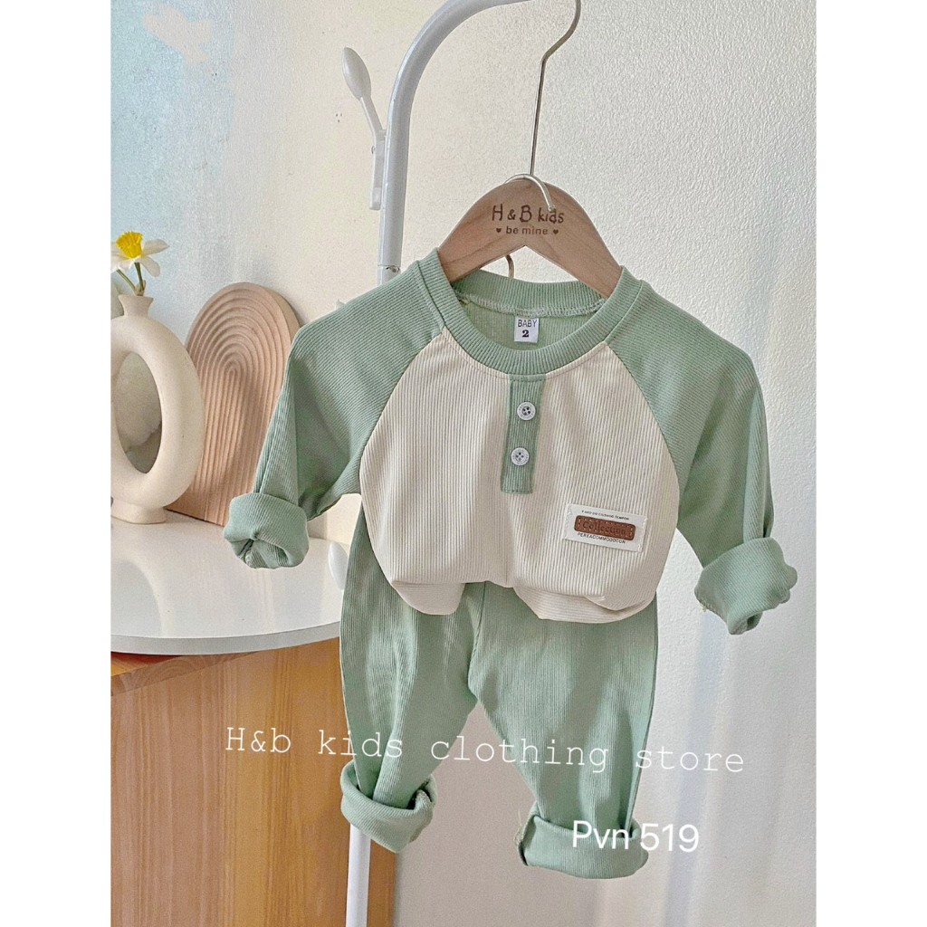 Bộ dài tay len tăm đích cúc phối màu cho bé 6-18kg Namkidshop