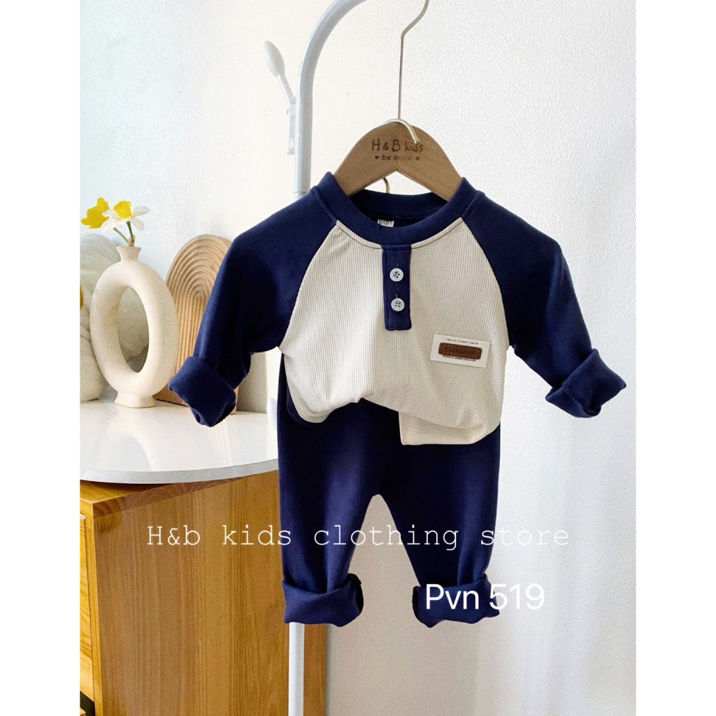 Bộ dài tay len tăm đích cúc phối màu cho bé 6-18kg Namkidshop