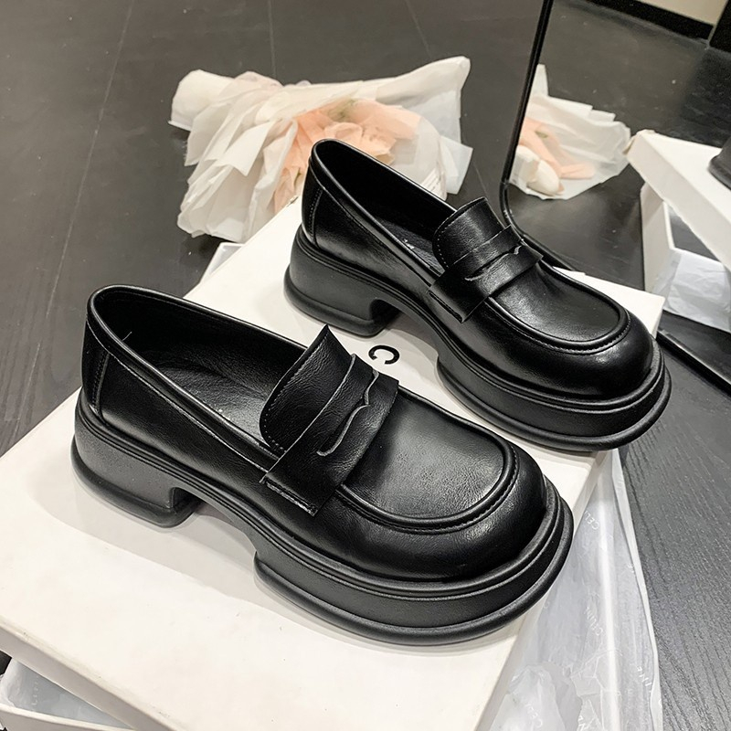 Giày loafer nữ đế độn cao cấp, Giày búp bê nữ lolita mũi vuông chất da mềm êm chân