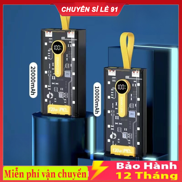 Sạc Dự Phòng 20000mAh 66W Sạc nhanh cung cấp điện di động,Vỏ trong suốt,đèn ngủ đèn LED, năng lượng hiển thị kỹ thuật số