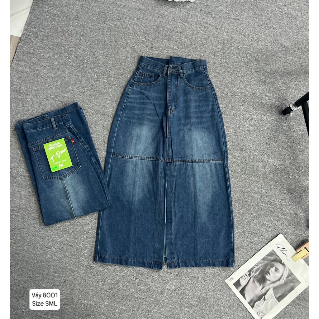 Chân Váy Jean Đuôi Cá Nữ Dáng Dài Qua Gối Xẻ Tà Trước Cạp Cao Chất Bò - 312