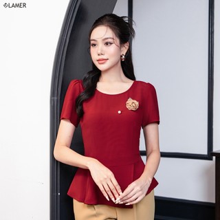 Áo Peplum LAMER Gấu Xếp Ly Cài Hoa L61B22Q028