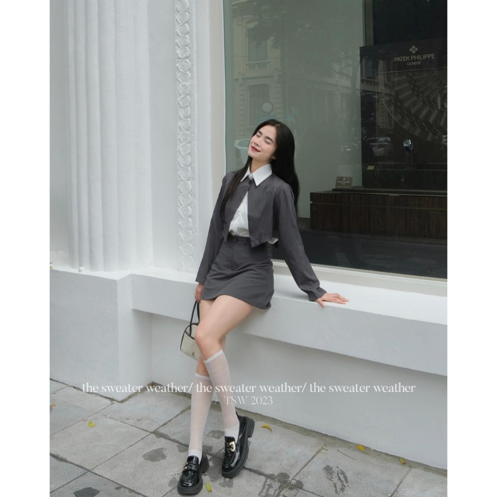 Set sơ mi gile trắng kèm áo blazer croptop - 247store.vn - Setsomiphoiblazer517_P0K49