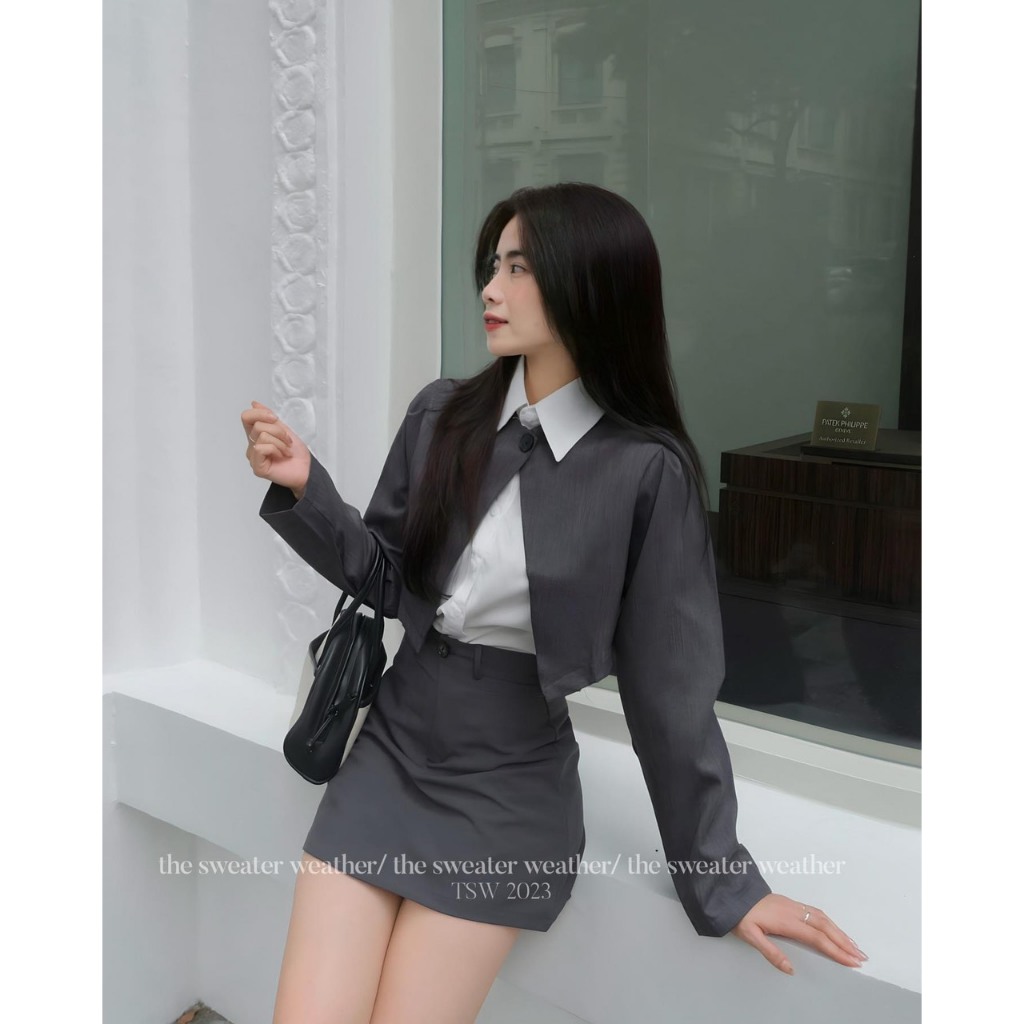 Set sơ mi gile trắng kèm áo blazer croptop - 247store.vn - Setsomiphoiblazer517_P0K49