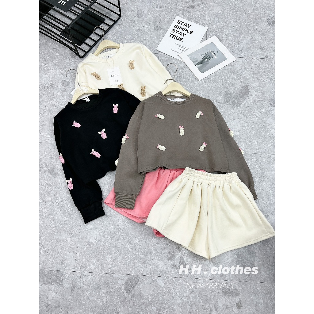 Bộ gấu dài tay mix quần sooc siêu xinh hàng loại 1 full 3 màu