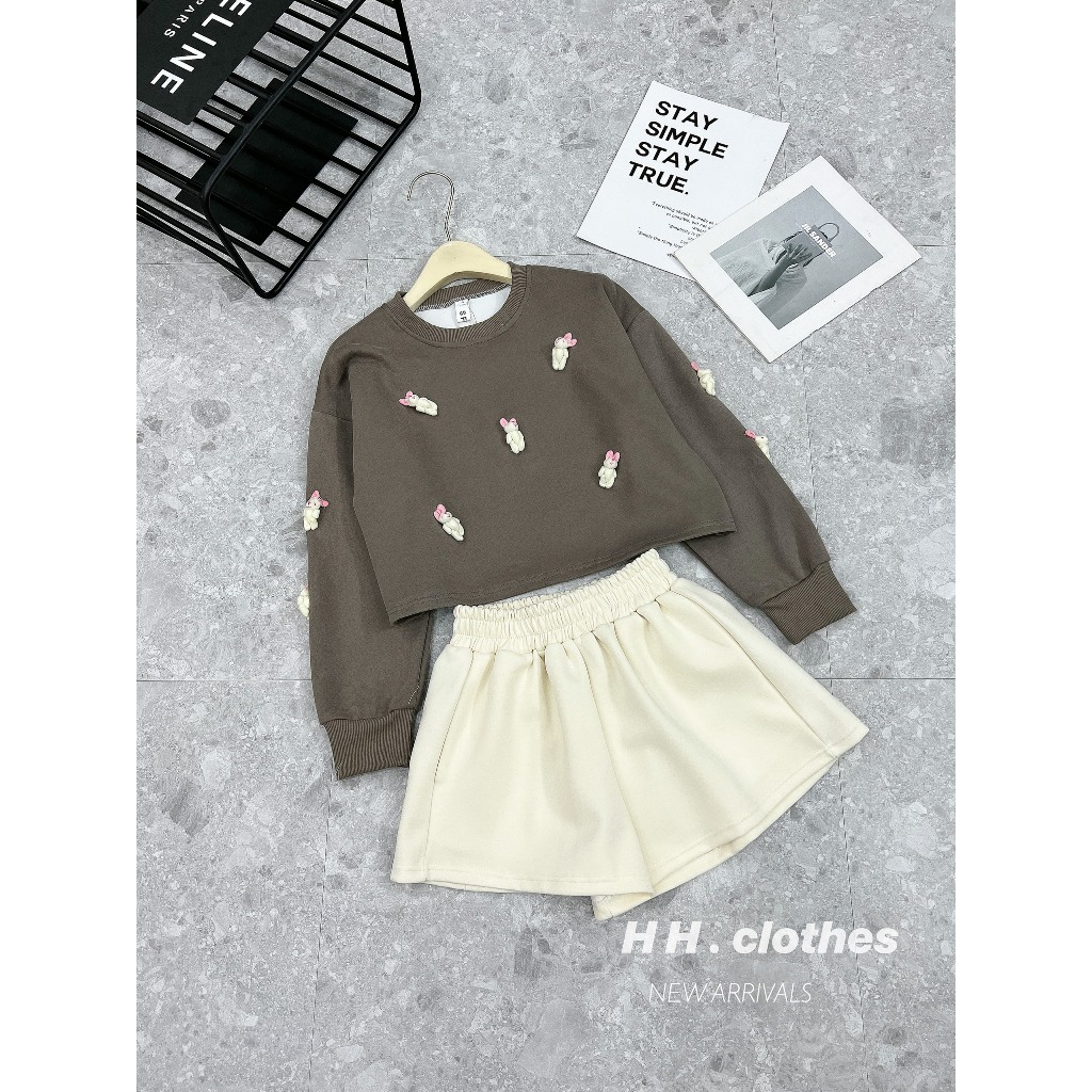 Bộ gấu dài tay mix quần sooc siêu xinh hàng loại 1 full 3 màu