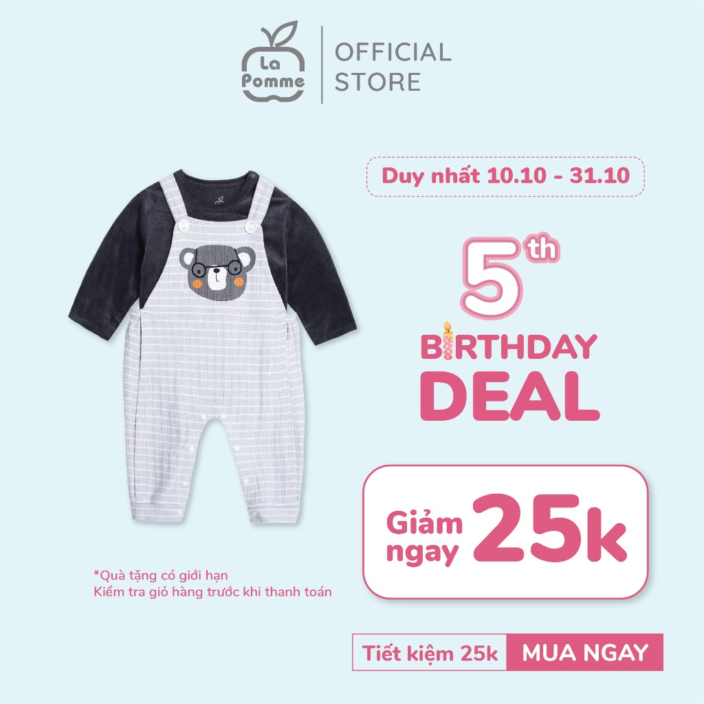 (DUY NHẤT T10 - GIẢM ĐỒNG LOẠT 25K) Bộ Yếm dài tay La Pomme Gấu kính cân - Hồng