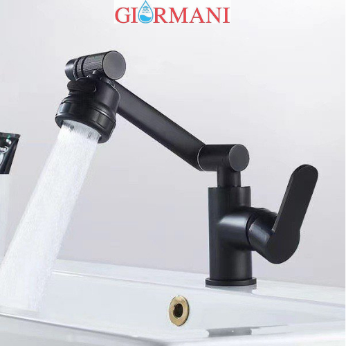 Vòi lavabo, vòi rửa mặt kiêm vòi rửa bát nóng lạnh thiết kế khớp nối xoay 360 độ màu đen GIORMANI SNL50 kèm đôi dây cấp