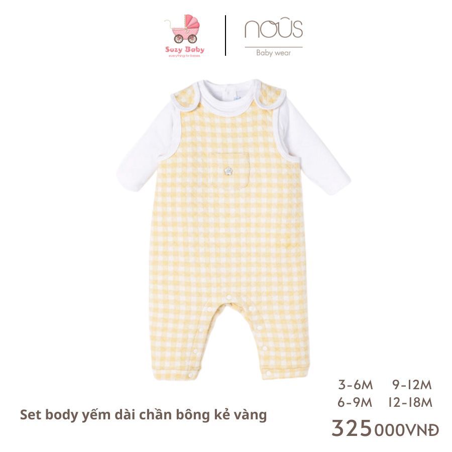 NOUS Set body yếm dài kẻ xanh/ kẻ vàng chần bông 3M 6M 9M 12M