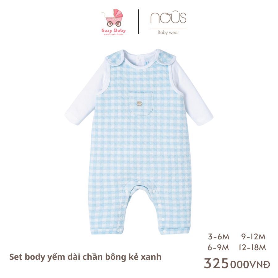 NOUS Set body yếm dài kẻ xanh/ kẻ vàng chần bông 3M 6M 9M 12M