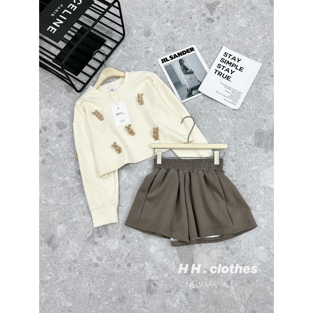 Bộ gấu dài tay mix quần sooc siêu xinh hàng loại 1 full 3 màu