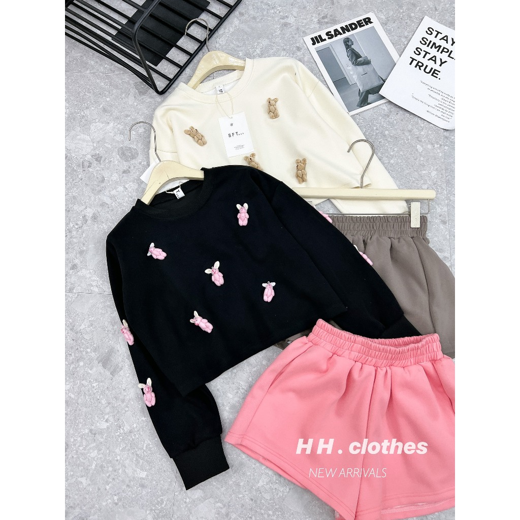 Bộ gấu dài tay mix quần sooc siêu xinh hàng loại 1 full 3 màu