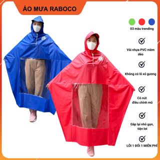 Áo Mưa nhựa PVC không lỗ xỏ gương, áo mưa choàng Raboco 1 Người, 2 Người vải nhựa PVC, Áo Mưa Cánh Dơi