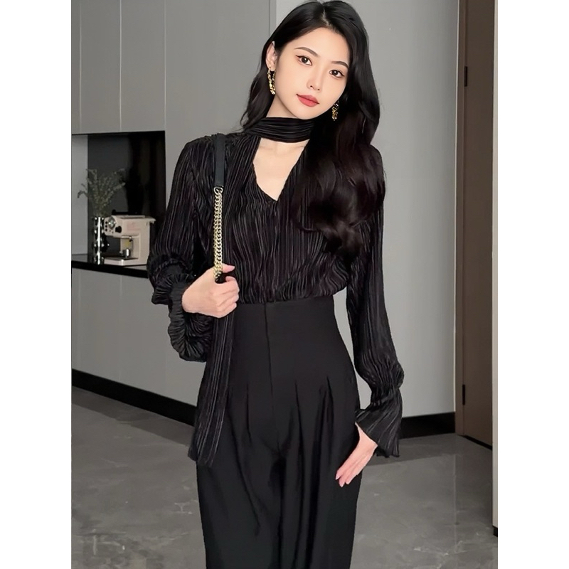 Áo sơ mi xếp ly Emili dáng tay dài sơ mi thời trang kiểu nữ