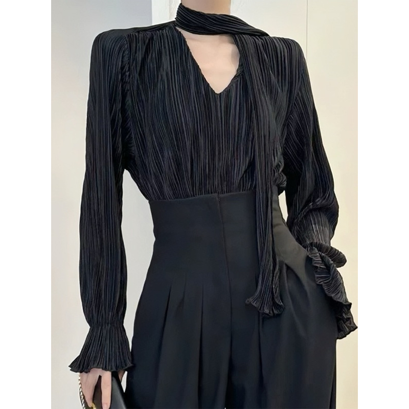 Áo sơ mi xếp ly Emili dáng tay dài sơ mi thời trang kiểu nữ