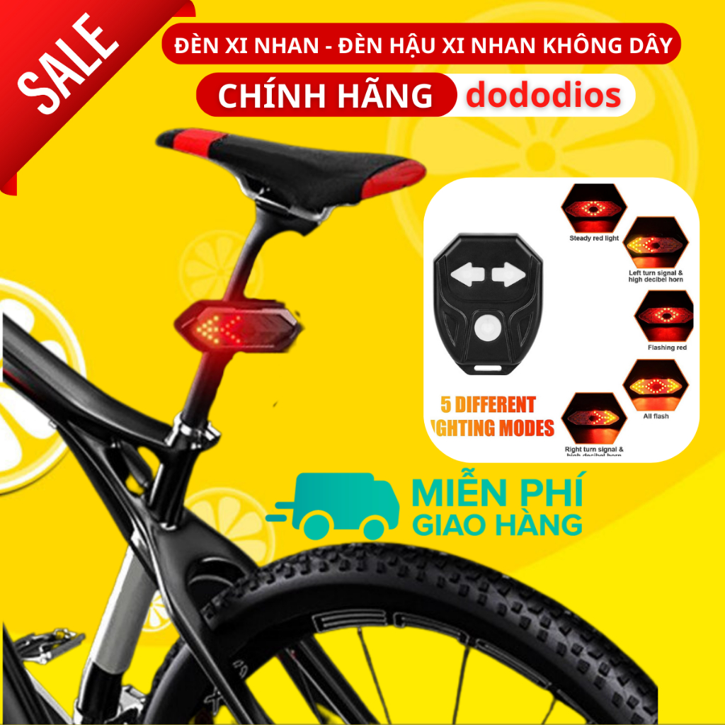 Đèn xe đạp xi nhan không dây siêu nhậy lắp cột yên 5 chế độ sáng KÈM CÒI - Hàng chính hãng dododios