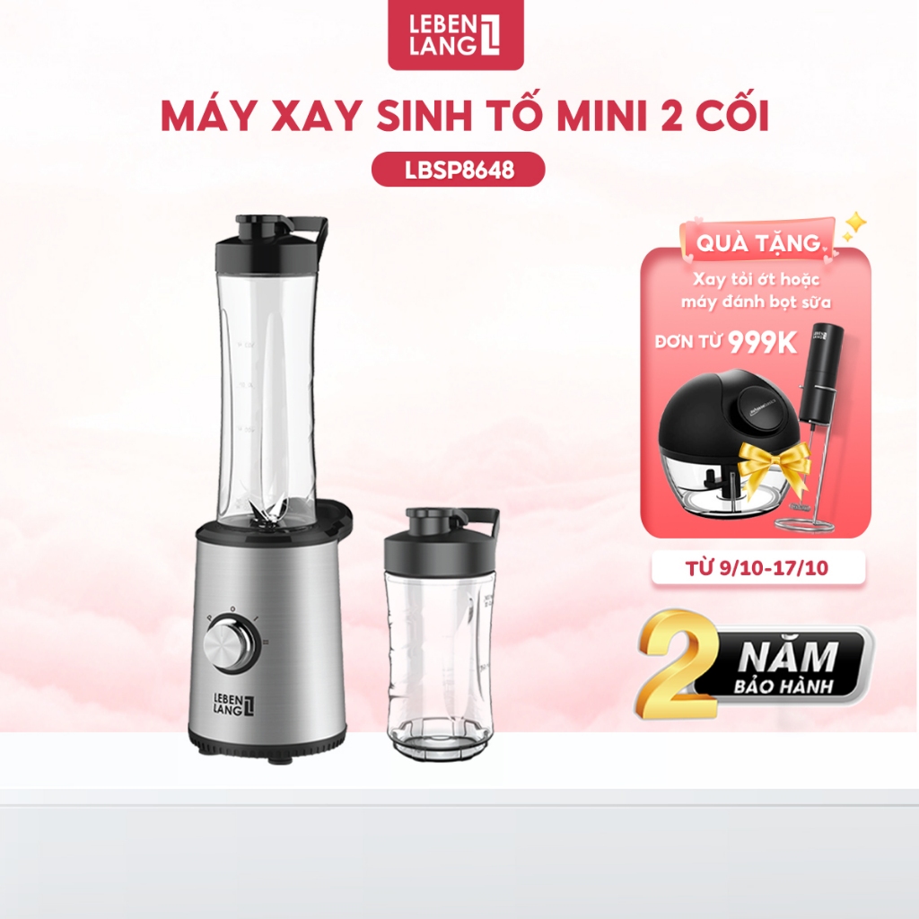 Máy xay sinh tố mini LEBENLANG gồm 2 cối xay tích hợp bình chứa dung tích 300-600ml, công suất 350W, model LBSP8648