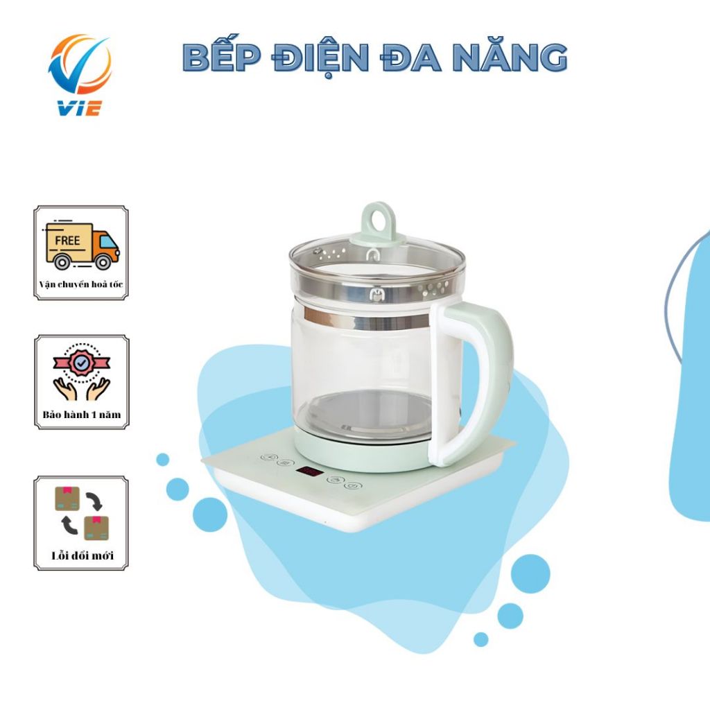 Bình thủy tinh đun siêu tốc Vie-melody dung tích 1,8L (28 chức năng) - nấu cháo, đun nước, pha trà, lẩu... tiện dụng