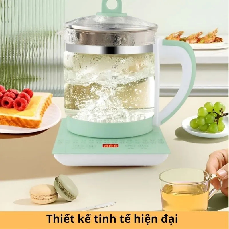 Bình thủy tinh đun siêu tốc Vie-melody dung tích 1,8L (28 chức năng) - nấu cháo, đun nước, pha trà, lẩu... tiện dụng