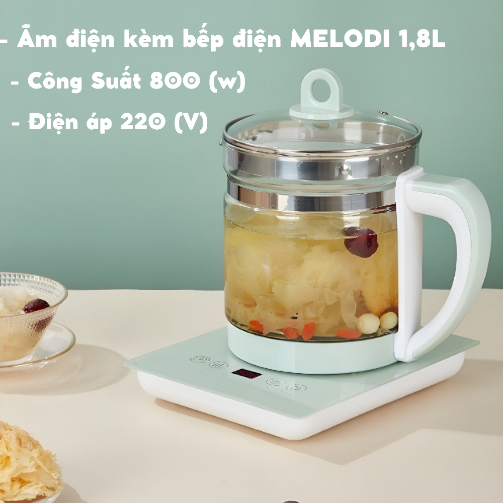 Bình thủy tinh đun siêu tốc Vie-melody dung tích 1,8L (28 chức năng) - nấu cháo, đun nước, pha trà, lẩu... tiện dụng