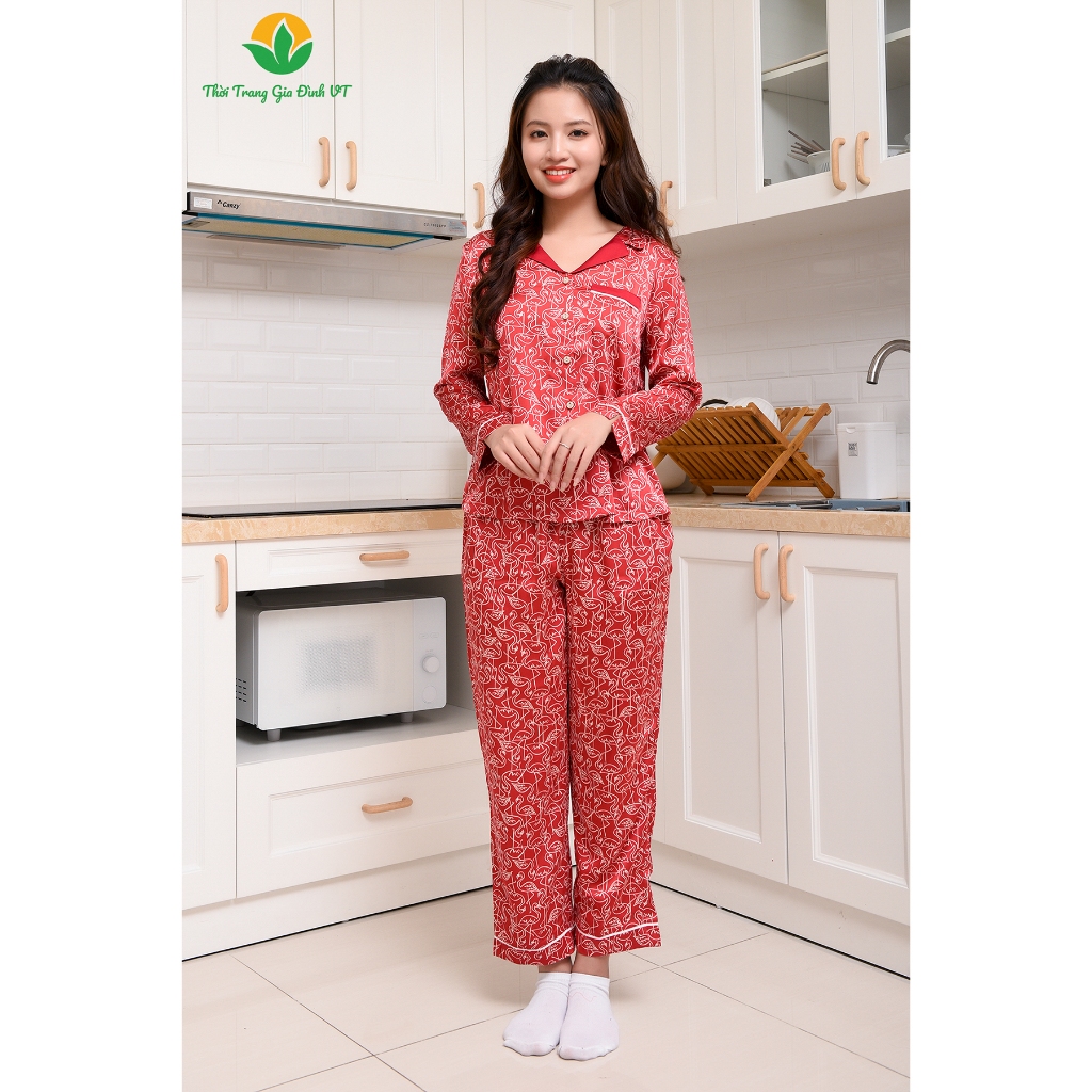 [Mã FATOP12 giảm 30K đơn 150K] Bộ đồ nữ pijama lụa thời trang Việt thắng, quần dài, áo dài tay - B50.2110