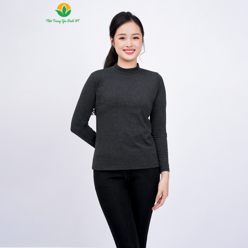 Áo dài tay trơn nữ chất cotton dệt kim thời trang gia đình Việt Thắng - A11.2304